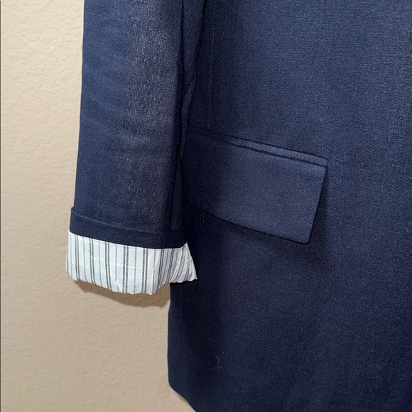 Zara Dark Blue Open Blazer Jacket Contrast Rolled Sleeve Women’s Size Small - Picture 2 of 5
